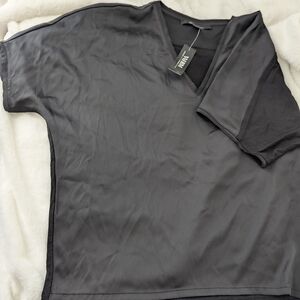 White House Black Market Charcoal V-Neck Blouse